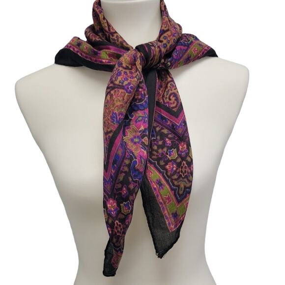 Vintage Woven Polyester Floral Scrollwork Geometric Inspired Fashion Scarf - Picture 1 of 5
